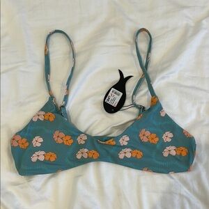 Fighting Eel Blue and Orange Floral Bikini Top- size large